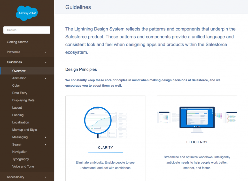 A screenshot of the "Lightning" salesforce design system website